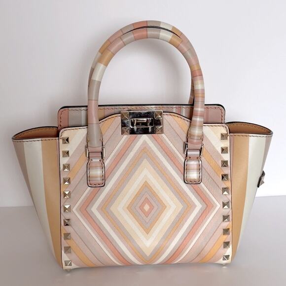 Valentino Pastel Multicolor Leather Small Native Couture 1975 Rockstud Bag Tote - Picture 10 of 17